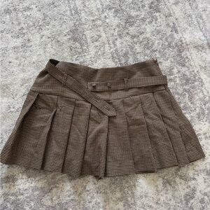 Zara Brown Checkered Mini Skirt
